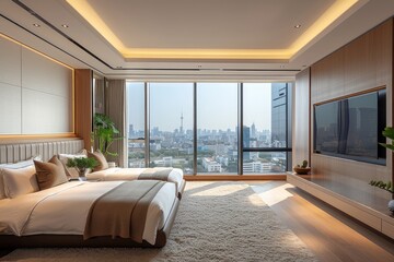 Modern Bedroom with Cityscape View