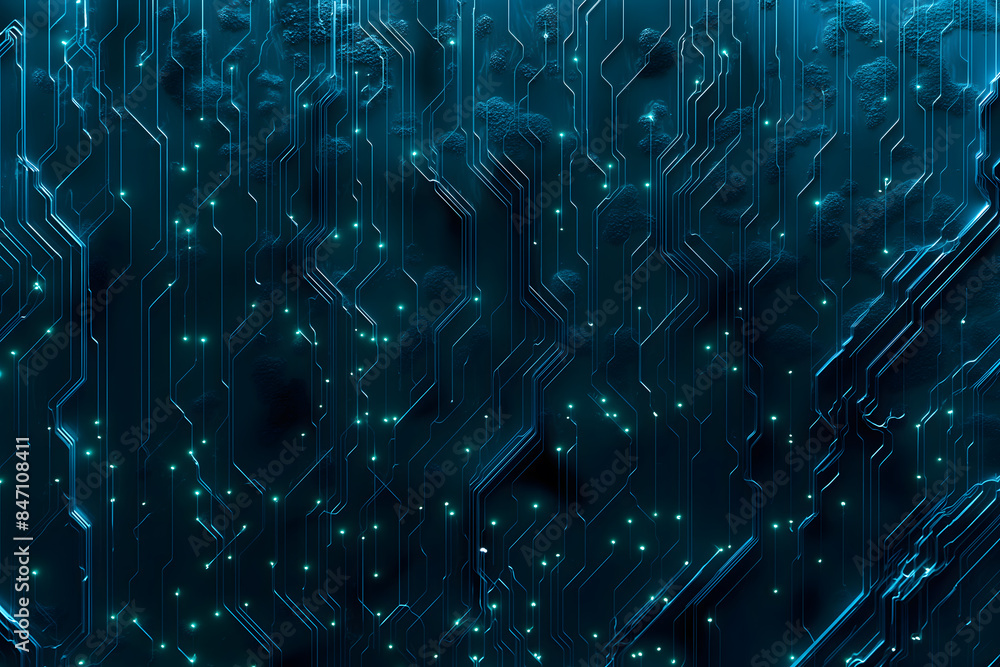 Sticker Abstract Technology Background with Blue Circuit Patterns