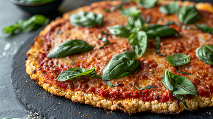 Keto Cauliflower Crust Pizza with Fresh Basil