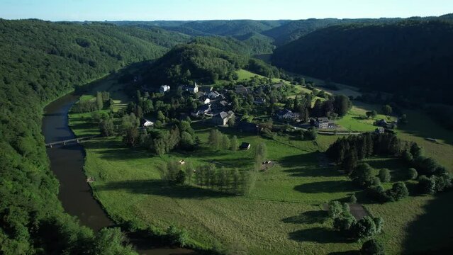 A Serene Morning in the Belgian Ardennes: View of Frahan and the River Lesse