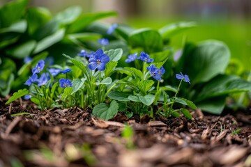 Violaceae, Sweet Violet, Viola odorata. A springtime wild plant shoot.