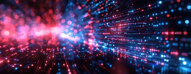 Obraz premium Abstract Digital Landscape with Red and Blue Lights