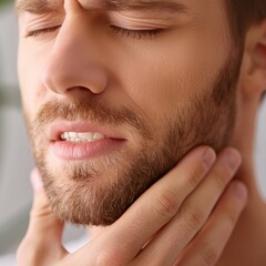 Man Holding His Jaw in Pain with Closed Eyes