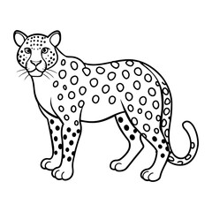 Leopard Vector Illustration Line Art - Leopard  Line Art Silhouette, Animal Coloring Book Page For Kids. Leopard Black And White Vector Illustration Line Art For Kids Coloring Book.
