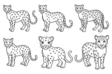 Leopard Vector Illustration Line Art - Leopard  Line Art Silhouette, Animal Coloring Book Page For Kids. Leopard Black And White Vector Illustration Line Art For Kids Coloring Book.
