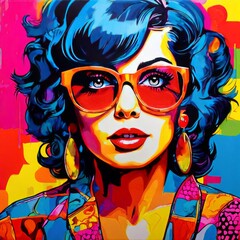 a pop art painting featuring bold colors and graphic elements de