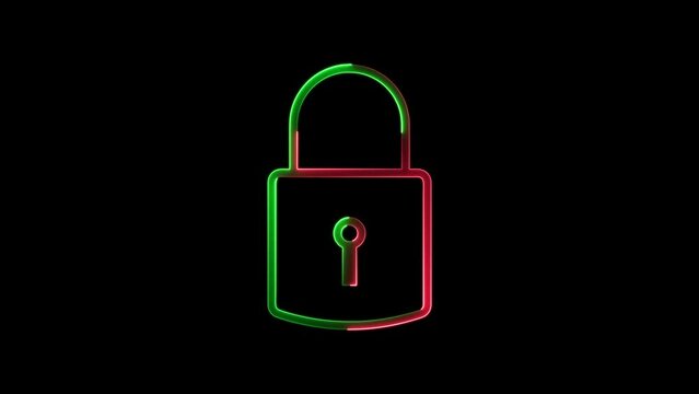 Abstract neon shine lock icon animation with black background.