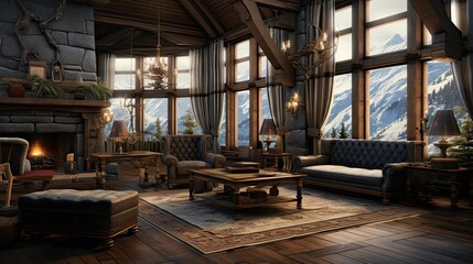 Naklejka premium Star Mountain View Suite Interior Reference. AI generated art illustration.