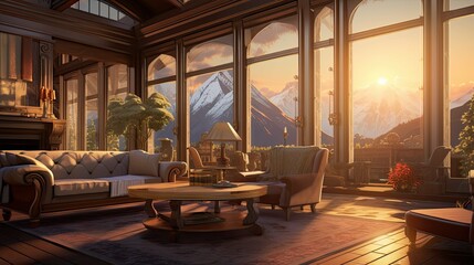 Star Mountain View Suite Interior Reference. AI generated art illustration.