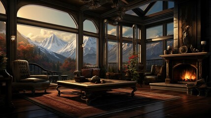 Star Mountain View Suite Interior Reference. AI generated art illustration.