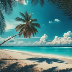 Obraz premium Tropical beach, palm trees and ocean.