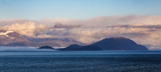 Dramatic Sunrise over Alaska Coast. Nature Background