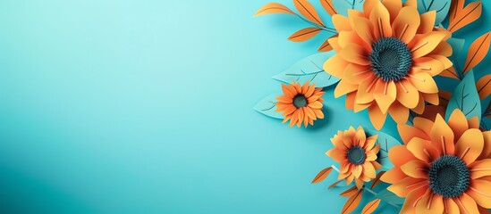 Obraz premium Handcrafted sunflowers with intricate details, radiating vibrancy on a serene blue background