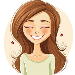 Happy Woman Smiling Cartoon Illustration with Brown Hair