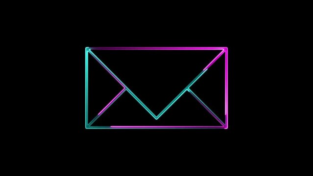 Abstract neon shine mailbox icon animation with black background.
