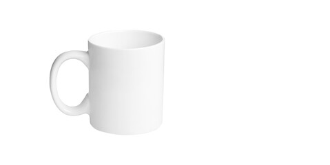 white cup for tea or coffee on isolated white background close up