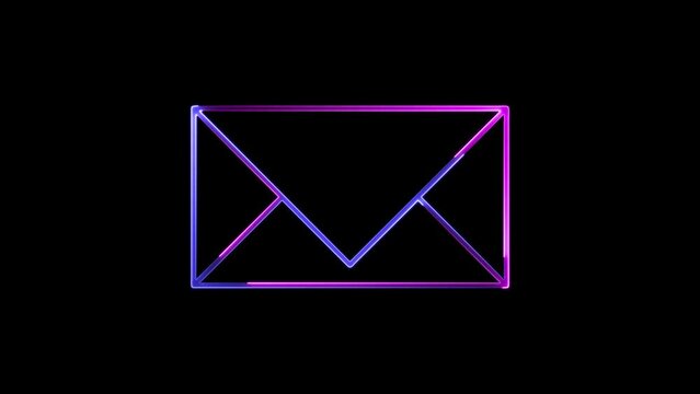 Abstract neon shine mailbox icon animation with black background.