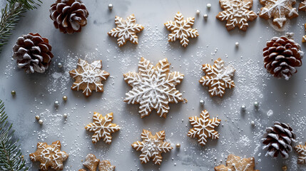 Fototapeta premium Snowflake Holiday Cookies with Icing Sugar