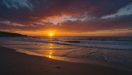 vibrant sunset over a tranquil beach