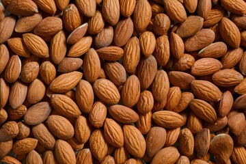 Fototapeta premium A closeup of packed almond nuts with textured brown shells, showcasing natural beauty