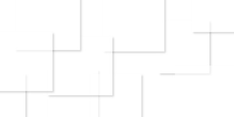 Abstract design with white transparent material in triangle and square shapes on white background. Square in bright light with paper texture.Modern and creative design with different size white boxes.