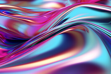 Metallic 3D image of abstract 3D futuristic cyberpunk 4k hyper realism detailed isolated colorful metallic reflective holographic flow silk irridescence