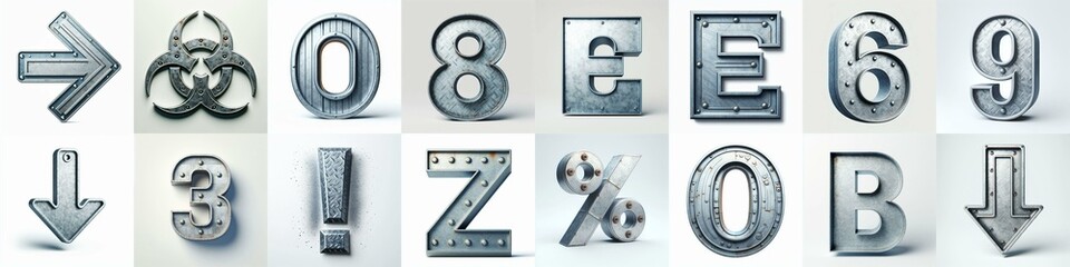 Galvanized steel Lettering Typeface. AI generated illustration