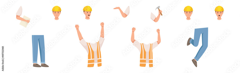 Aufkleber man builder character constructor with body part and face expression vector set