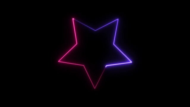 Abstract neon shine star icon animation with dark background.A star icon is a graphical symbol that typically represents a five-pointed star, although variations with different numbers of points.