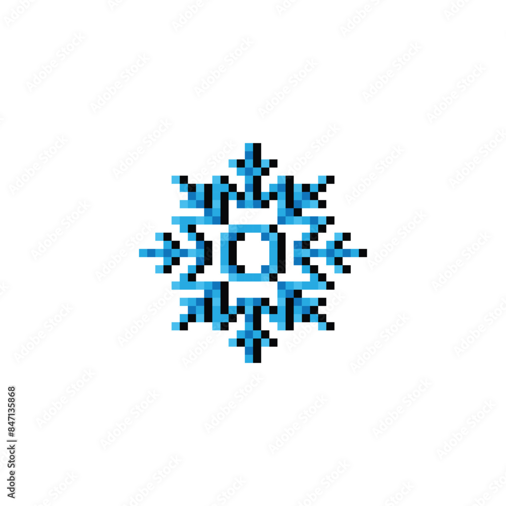 Poster pixel snowflakes icon. vector pixel art snowflake 8 bit logo for game