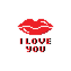 pixel art lips I love you vector game 8 bit card icon