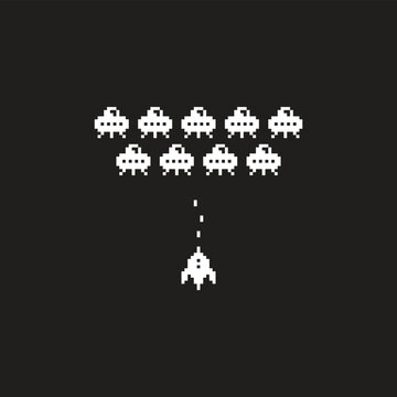 pixel ufo spaceship   vector icon pixel element for 8 bit space arcade game