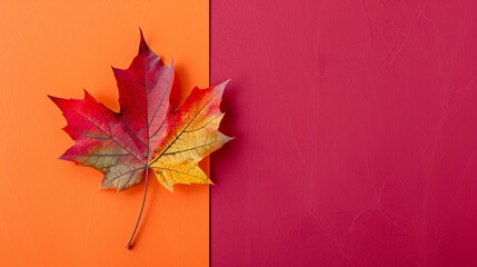 Obraz premium Canada Day card with a single maple leaf, autumn leaf colors, and a festive background