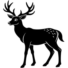 a deer black silhouette icon looking left side vector illustration