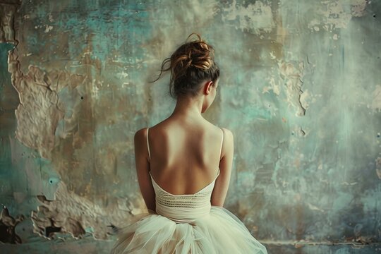 Ballerina is taking a break from dancing and showing her back muscles