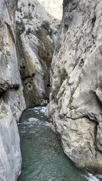 Cares River in limestone rock landscape in the Picos de Europa