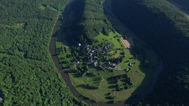 Aerial View of Frahan, Belgian Ardennes: A Rivers Embrace