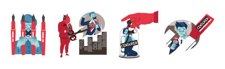Prohibition of Independent Media with Press Suppress and Restriction Vector Set
