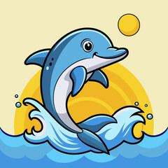 A playful dolphin leaping out of the ocean waves  vector illustration
