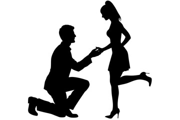 Boyfriend proposing to his girlfriend in a romantic moment vector silhouette