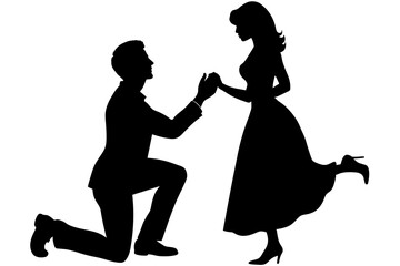 Boyfriend proposing to his girlfriend in a romantic moment vector silhouette