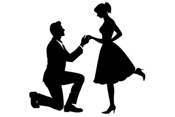 Boyfriend proposing to his girlfriend in a romantic moment vector silhouette