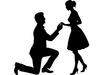 Boyfriend proposing to his girlfriend in a romantic moment vector silhouette