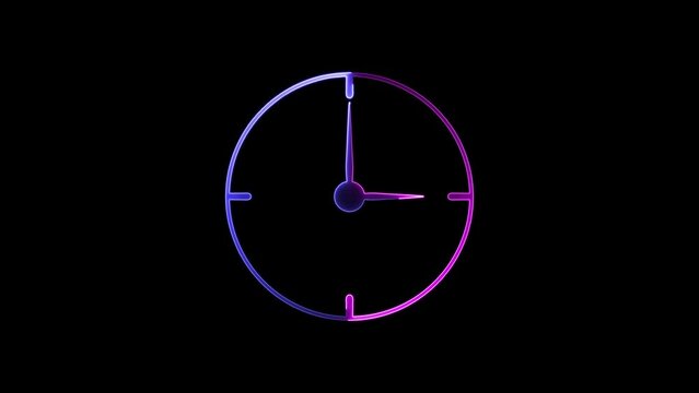 abstract neon shine clock icon animation with dark background.