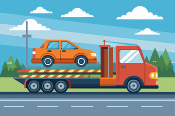 Fototapeta premium Generic unwanted vehicles loaded onto towing or recovery breakdown trucks