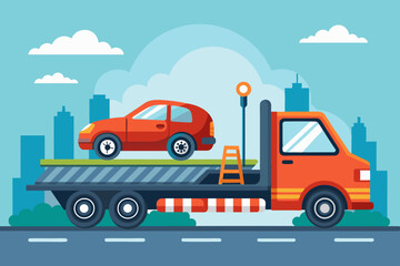 Naklejka premium Generic unwanted vehicles loaded onto towing or recovery breakdown trucks