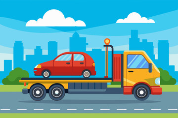 Naklejka premium Generic unwanted vehicles loaded onto towing or recovery breakdown trucks