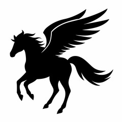 A flying horse silhouette on white background