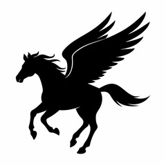 A flying horse vector silhouette on white background