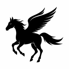 A flying horse vector silhouette on white background